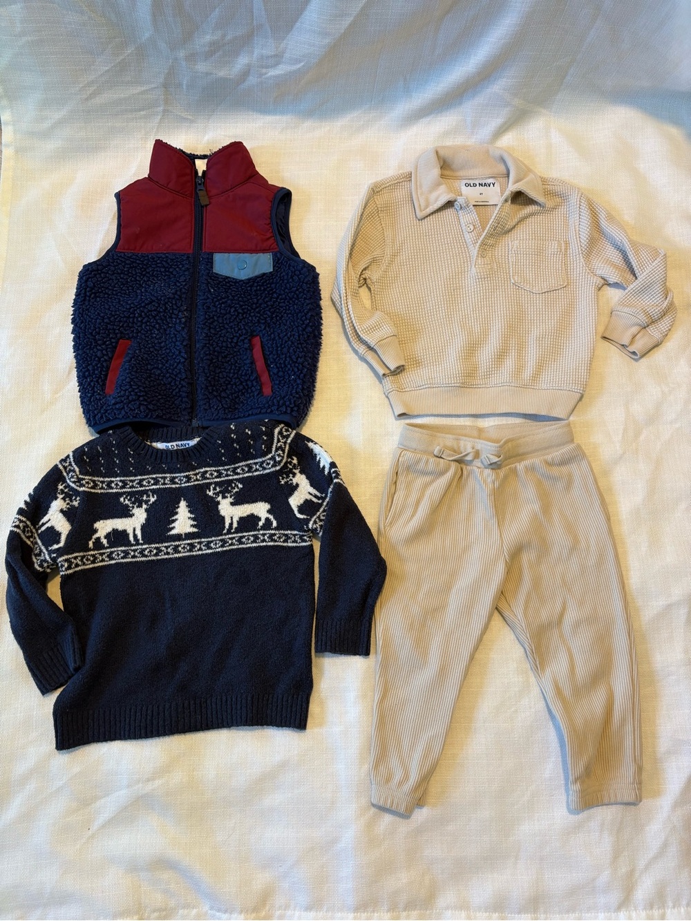Boys fall/winter lot Old Navy Cream Waffle-Knit Pullover,  pants, vest, sweater